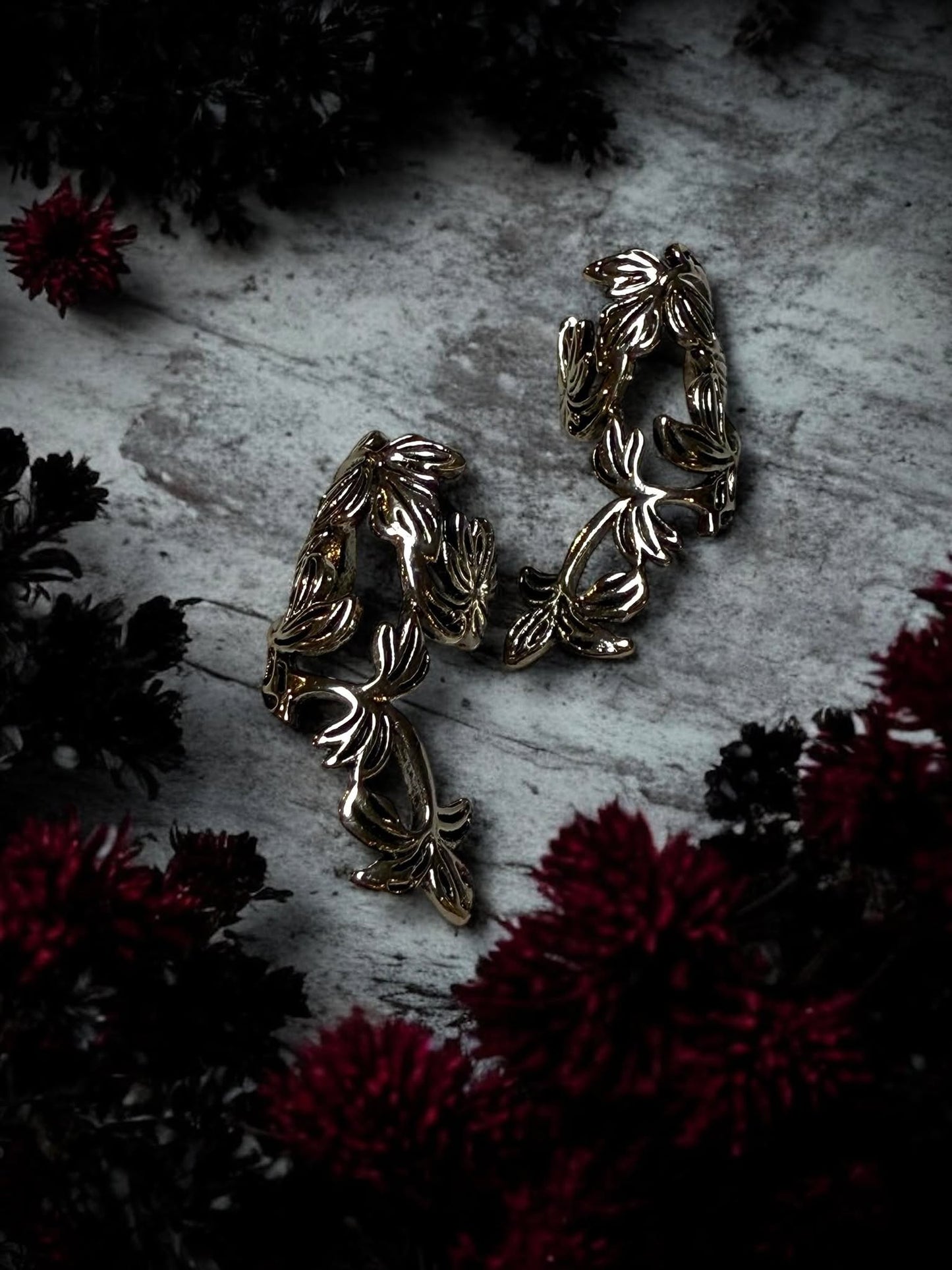 Gold or Silver Flower Leaf No Piercing Earring Cuff Clip Halloween Gift Ideas Rock Style Oddity Edgy Alternative Emo Costume Witch Punk Rock