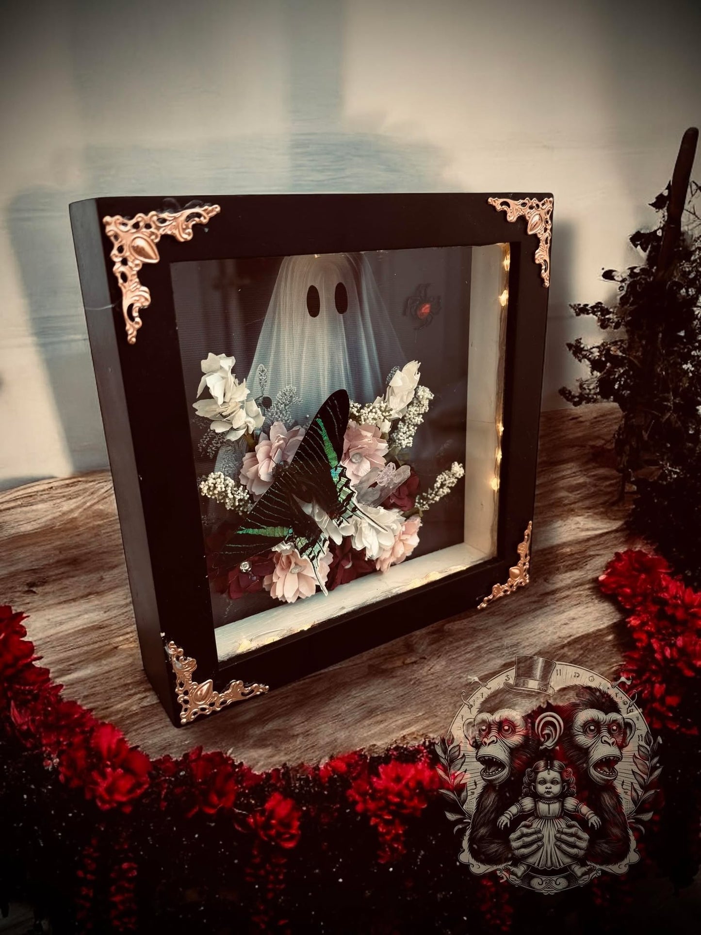 Urania Butterfly Ghostly Ghost Lighted Shadow Box Display Taxidermy Home Decor Preserved Whimsical Oddity Oddities Curiosities Gift Idea