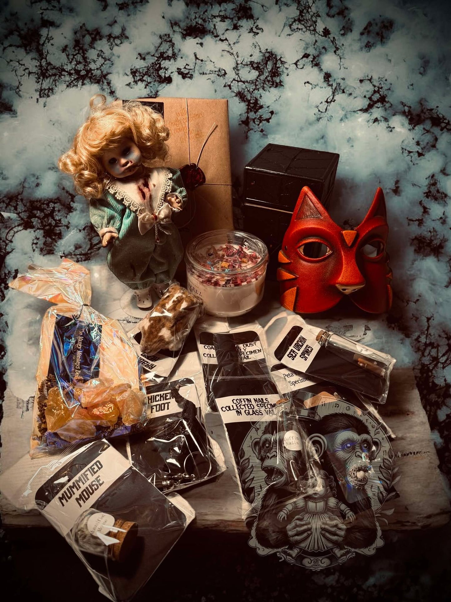 Valetine Oddity Witch Wooden Box Trinket Oddity Box Haunted Doll Mystery Curiosity, Unique Gift Idea, Creepy Unusual Mummified Specimen #313