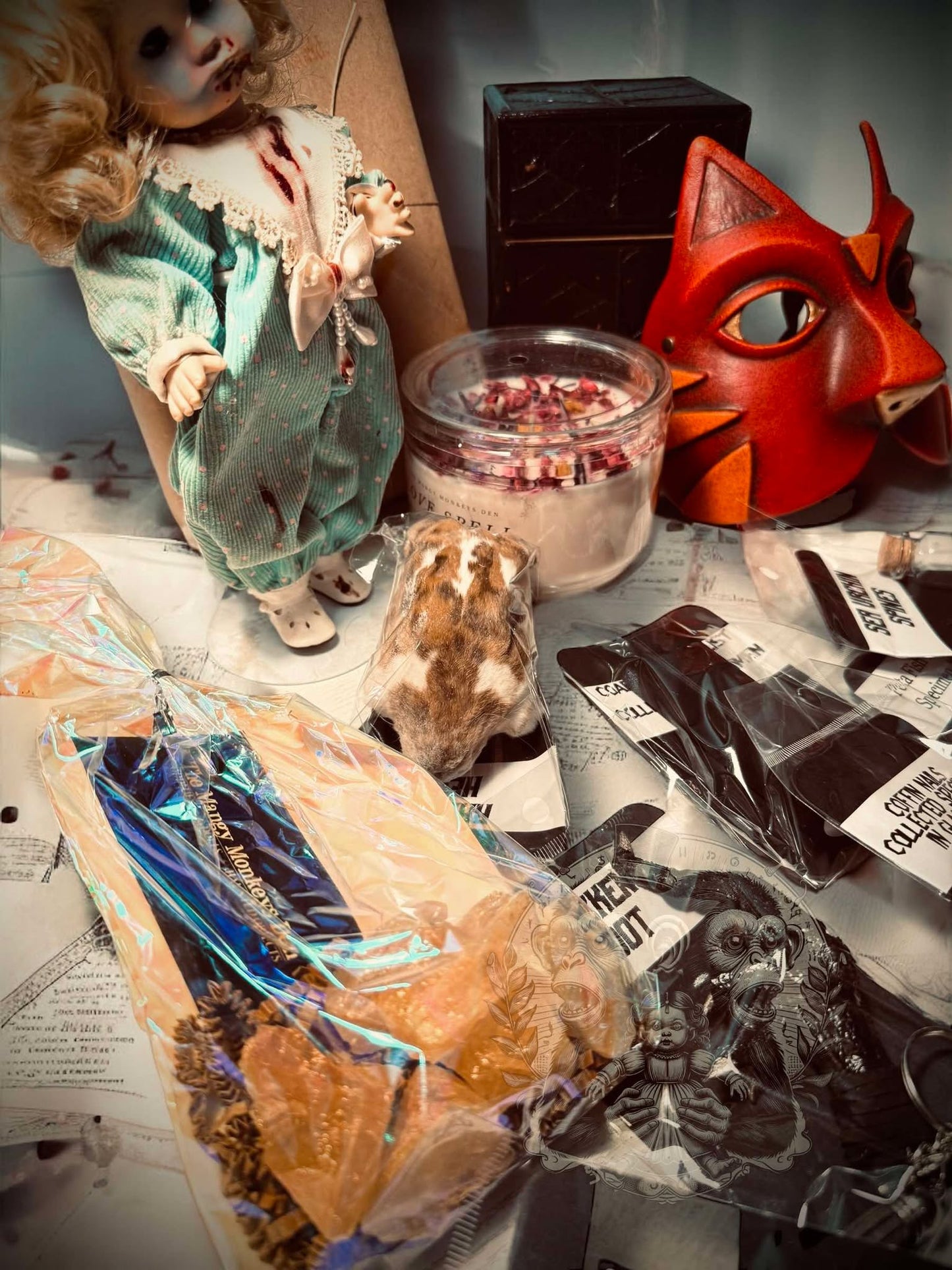 Valetine Oddity Witch Wooden Box Trinket Oddity Box Haunted Doll Mystery Curiosity, Unique Gift Idea, Creepy Unusual Mummified Specimen #313