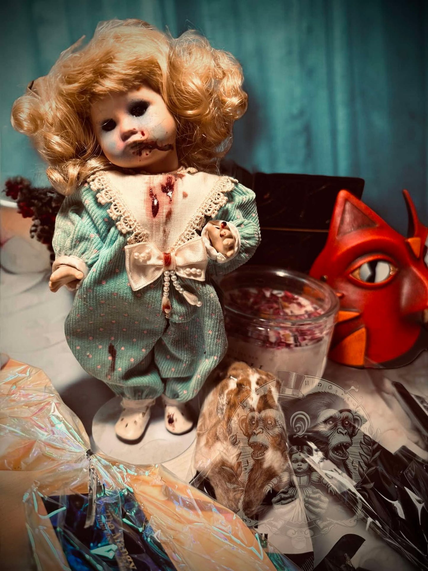 Valetine Oddity Witch Wooden Box Trinket Oddity Box Haunted Doll Mystery Curiosity, Unique Gift Idea, Creepy Unusual Mummified Specimen #313