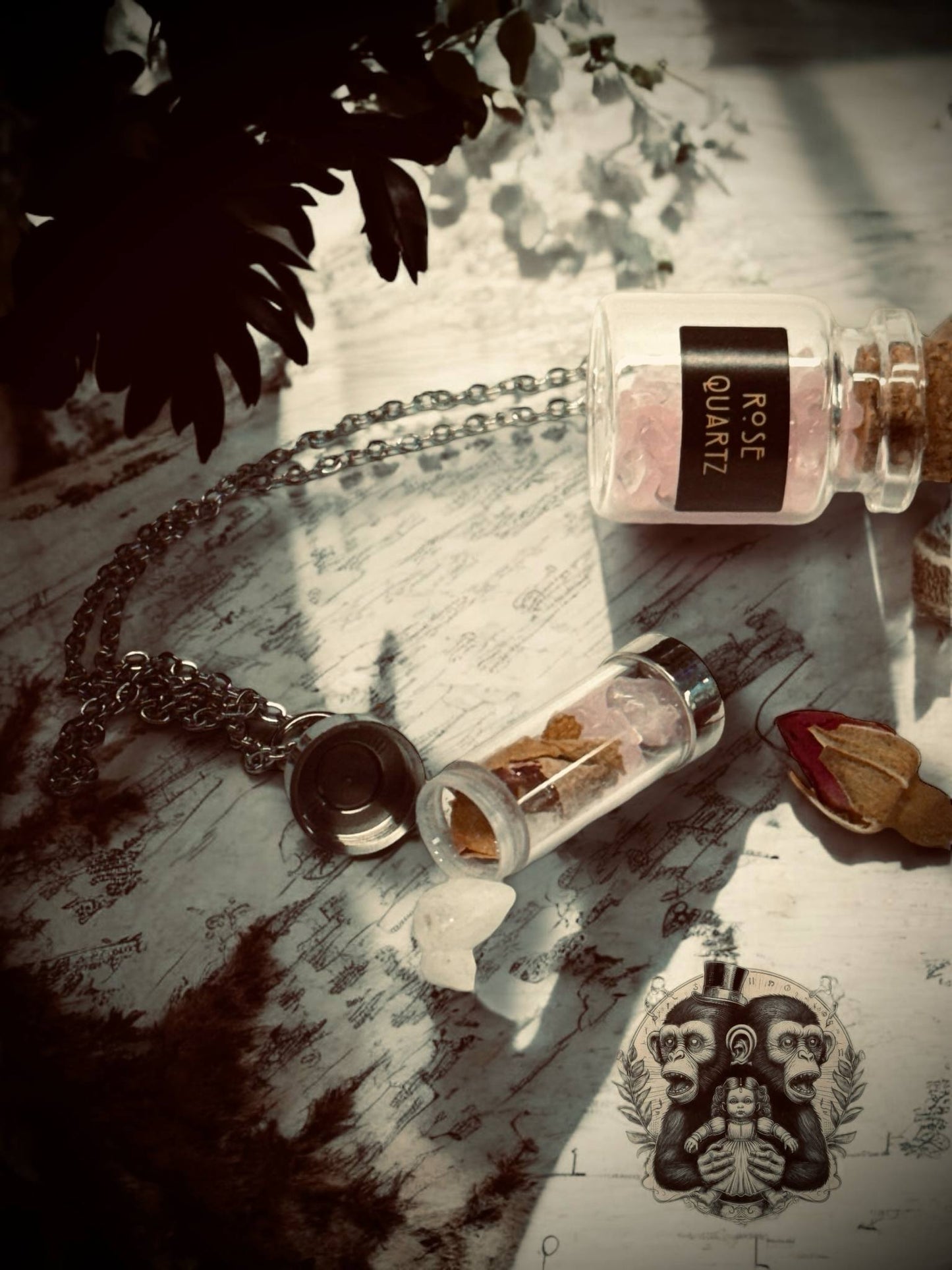 Self Love Pendant Capsule Necklace Moonstone Crystal Rose Quartz Gift for Friend Gemstone Lover Jewelry Witchy Love Spell Mystical Gifts