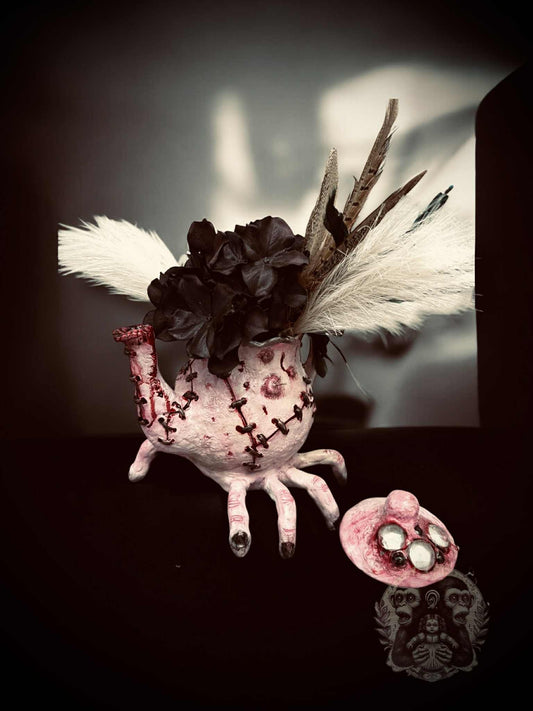 Spooky Clay Art Teapot Gothic Creepy One-of-a-Kind Hand Made Witchy Haunted Halloween Oddity Gift Idea Skin Covered Flowerpot Decor Horror