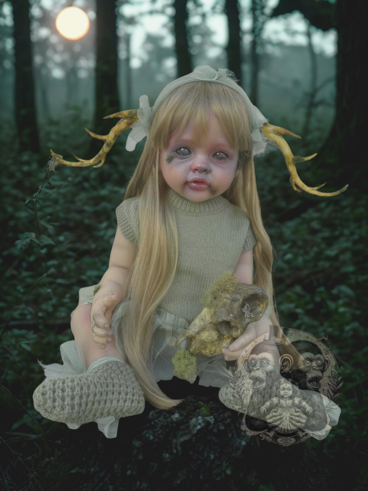 Faye of the Mosswood Hollow 22" OOAK Zombie Horror Doll Disturbing Oddity Scary Creepy Gift Idea Halloween Undead baby Reborn