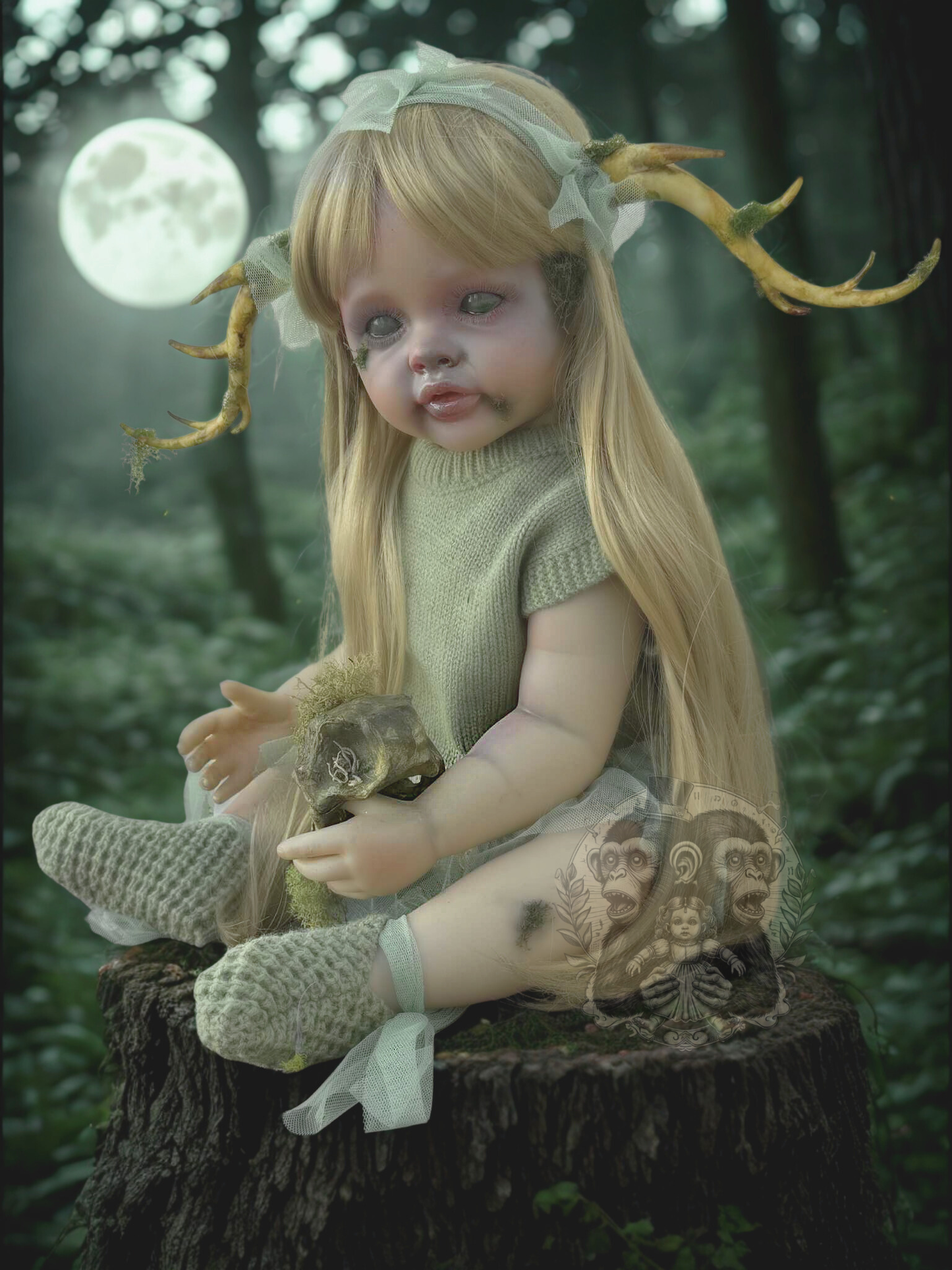 Faye of the Mosswood Hollow 22" OOAK Zombie Horror Doll Disturbing Oddity Scary Creepy Gift Idea Halloween Undead baby Reborn