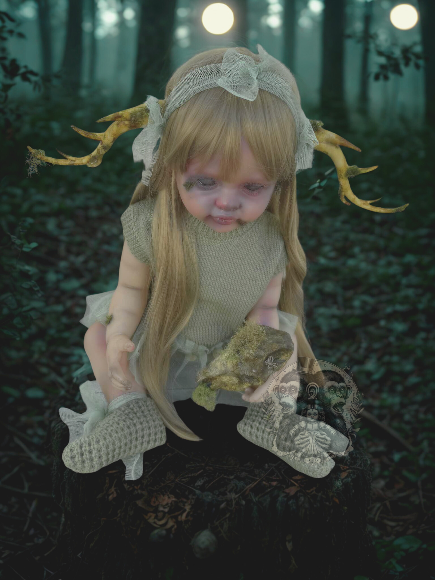 Faye of the Mosswood Hollow 22" OOAK Zombie Horror Doll Disturbing Oddity Scary Creepy Gift Idea Halloween Undead baby Reborn