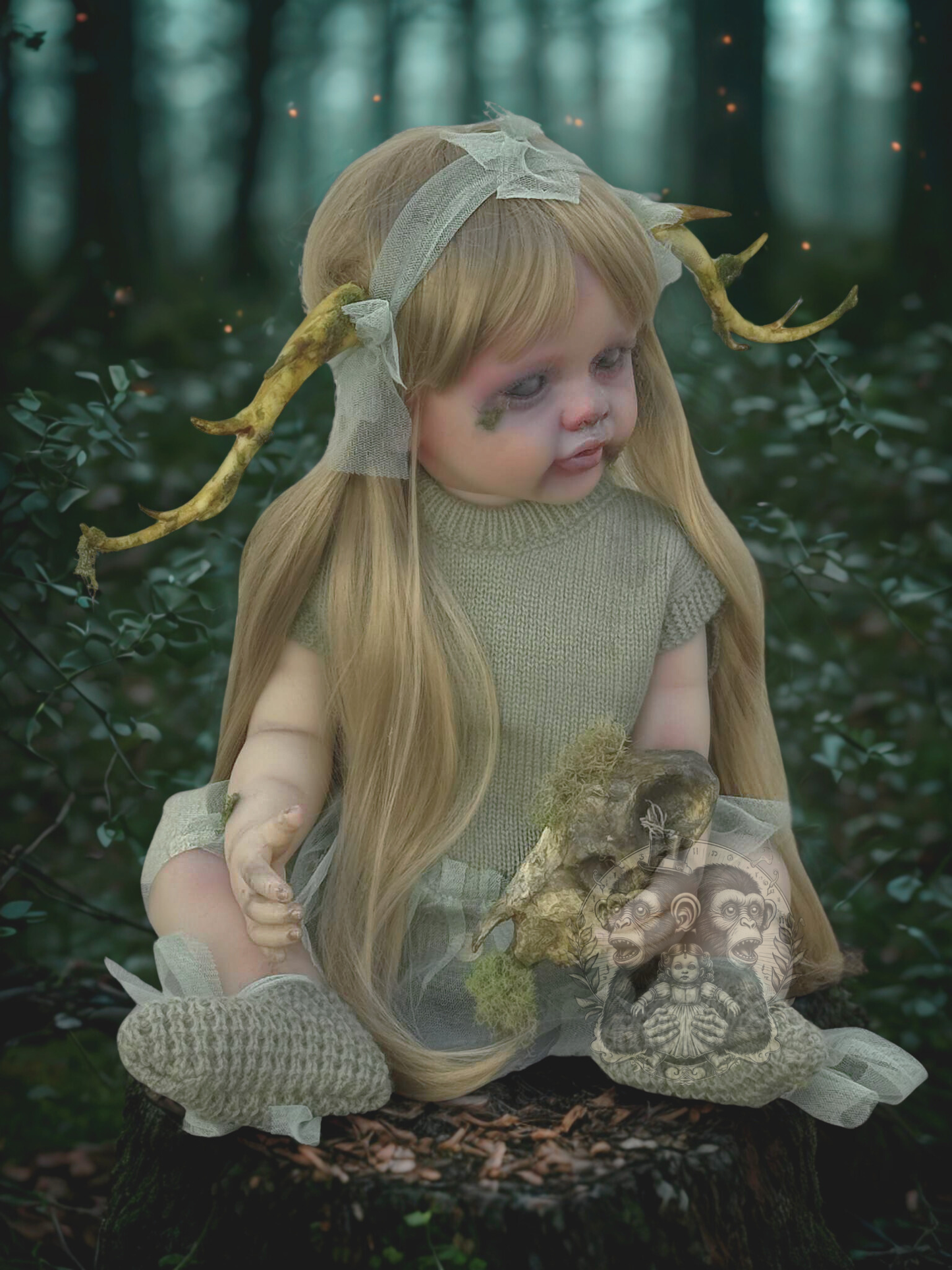 Faye of the Mosswood Hollow 22" OOAK Zombie Horror Doll Disturbing Oddity Scary Creepy Gift Idea Halloween Undead baby Reborn