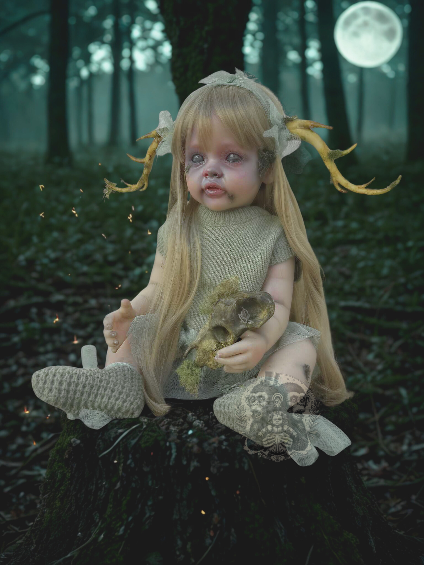 Faye of the Mosswood Hollow 22" OOAK Zombie Horror Doll Disturbing Oddity Scary Creepy Gift Idea Halloween Undead baby Reborn