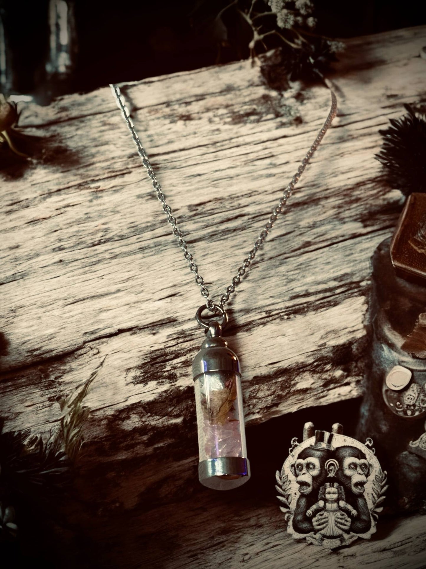 Self Love Pendant Capsule Necklace Moonstone Crystal Rose Quartz Gift for Friend Gemstone Lover Jewelry Witchy Love Spell Mystical Gifts