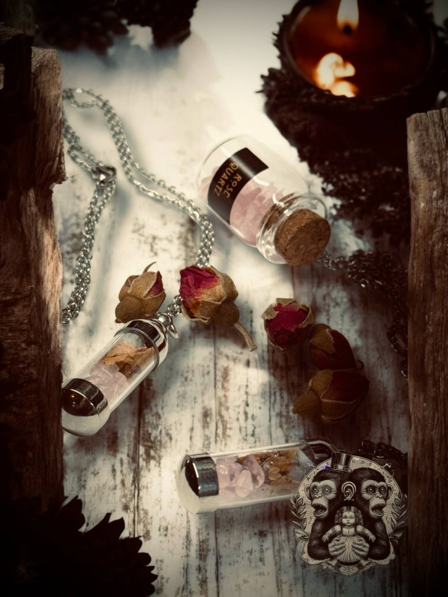 Self Love Pendant Capsule Necklace Moonstone Crystal Rose Quartz Gift for Friend Gemstone Lover Jewelry Witchy Love Spell Mystical Gifts