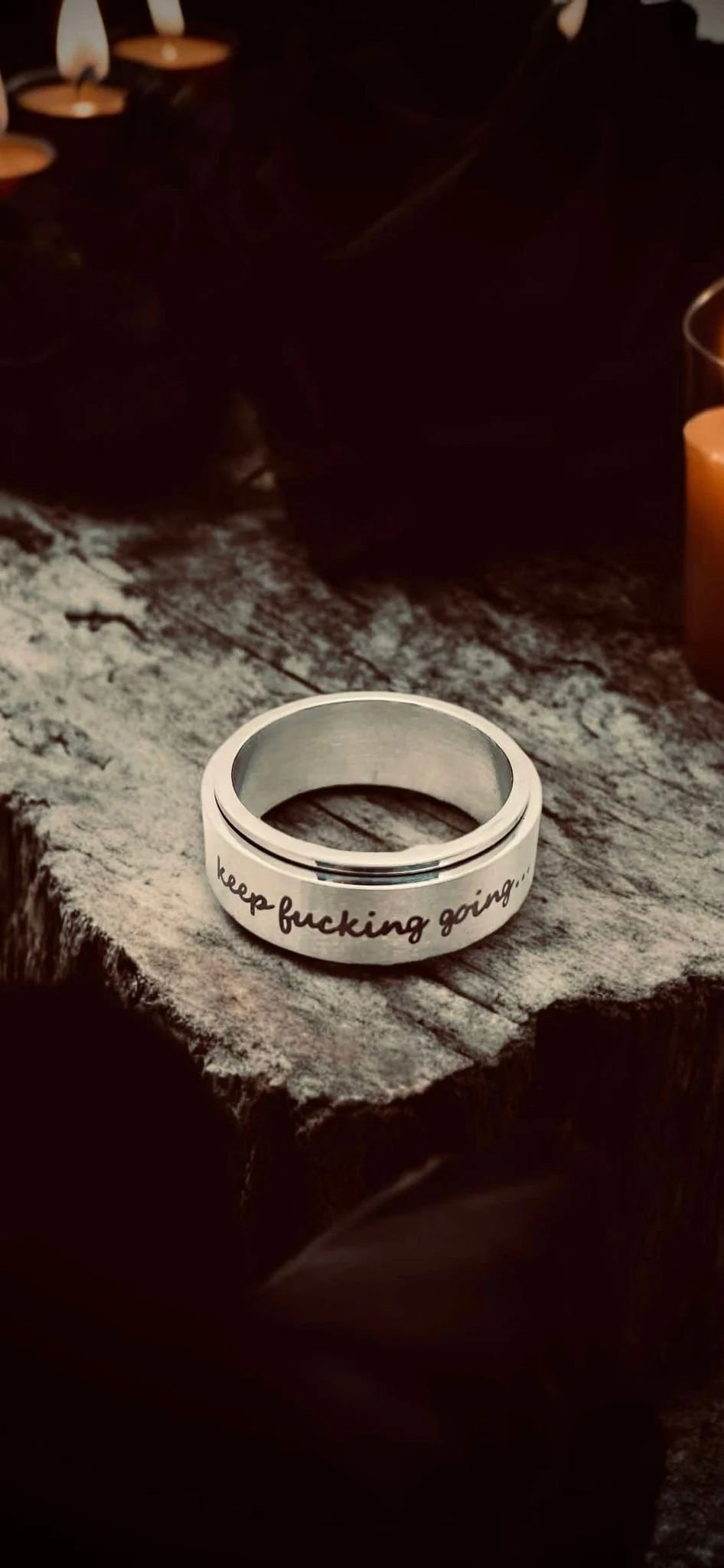 Keep F*cking Going Sliver Inspirational Fidget Band Ring Titanium Steel Stainless Steel Gift Idea Best Friends Motivational Oddity Jewelry