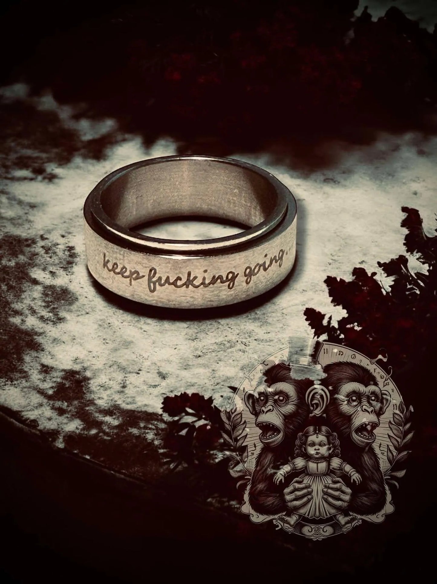 Keep F*cking Going Sliver Inspirational Fidget Band Ring Titanium Steel Stainless Steel Gift Idea Best Friends Motivational Oddity Jewelry