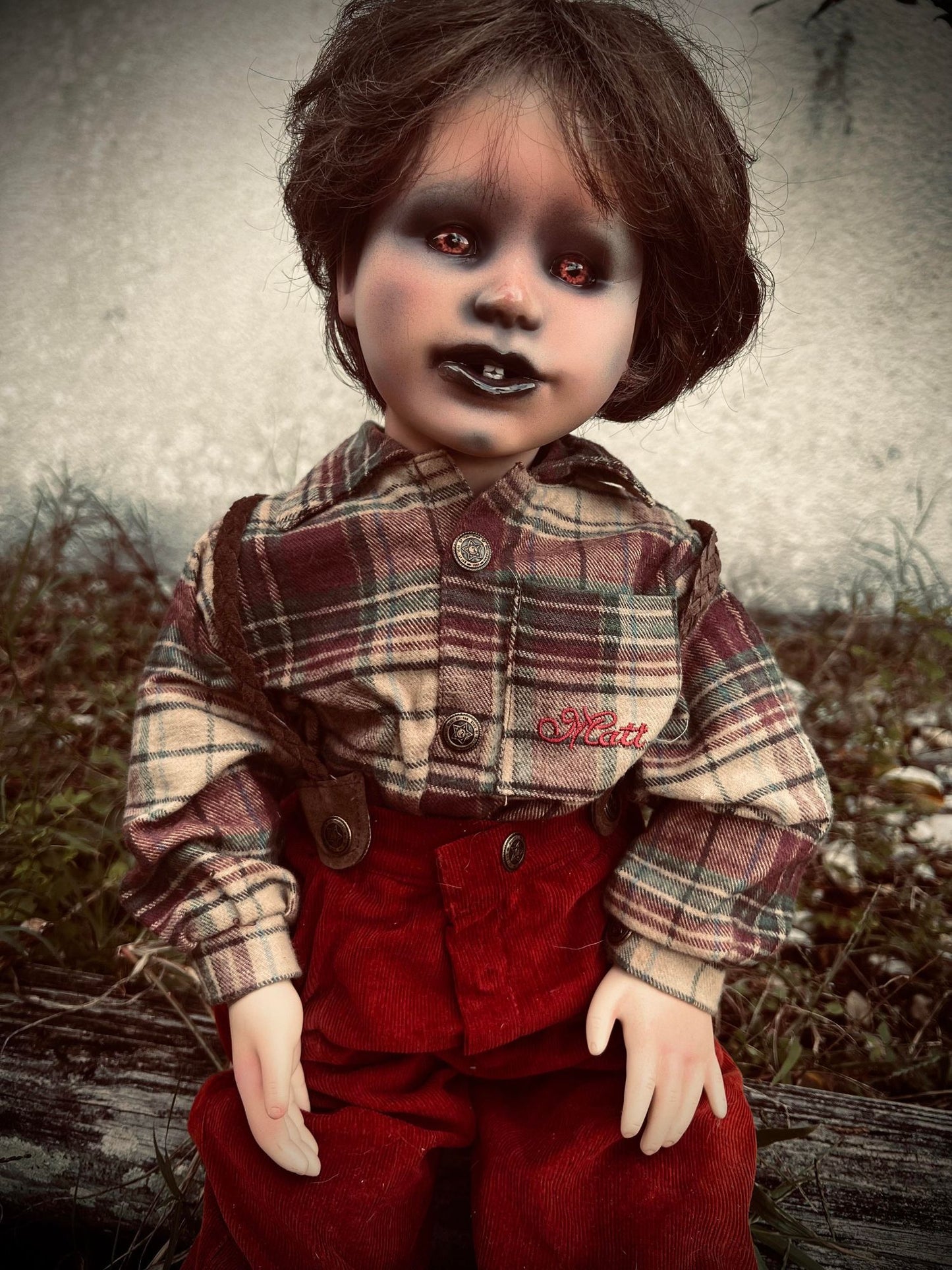 Meet Matt 24" Doll Porcelain Witchy Creepy Haunted Spirit Infected Scary Poltergeist Spooky Possessed Gothic Positive Gift Idea Red Eyes