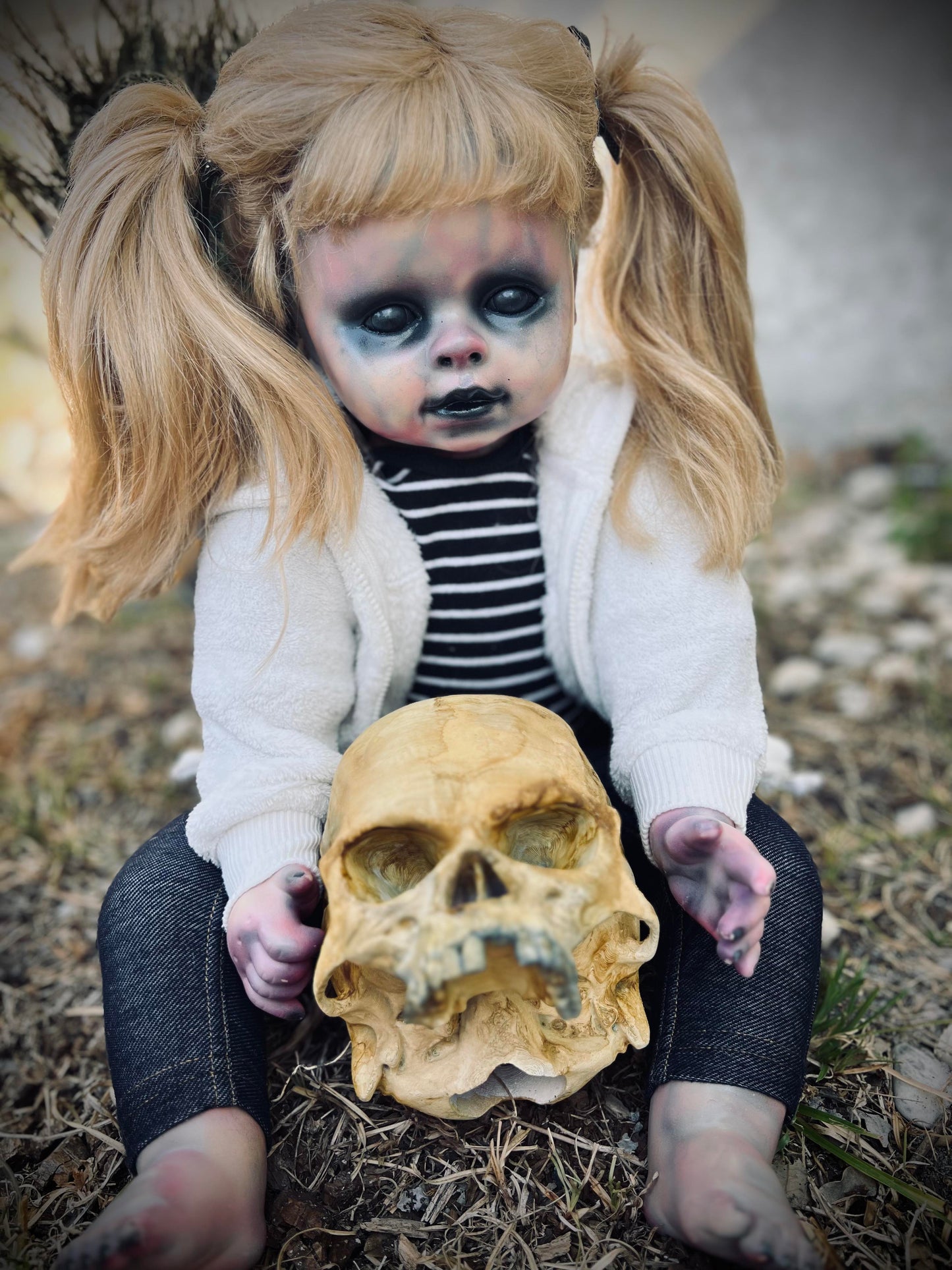 Meet Juilia 26" Vintage Baby Porcelain Haunted Spirt Infected Zombie Doll Scary Blonde Poltergeist Halloween Spooky Hand Painted