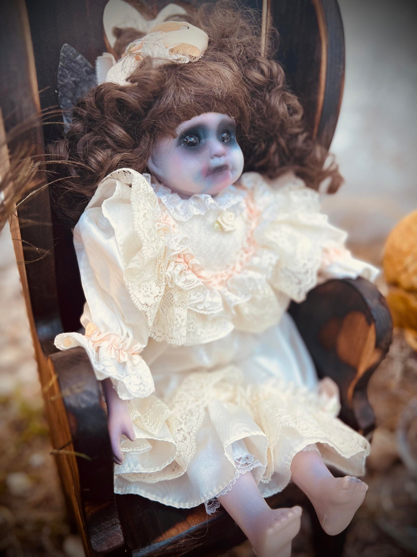 Meet Amelia 17" Vintage Baby Porcelain Haunted Spirt Infected Zombie Doll Scary Poltergeist Halloween Spooky Hand Painted Gift Idea's