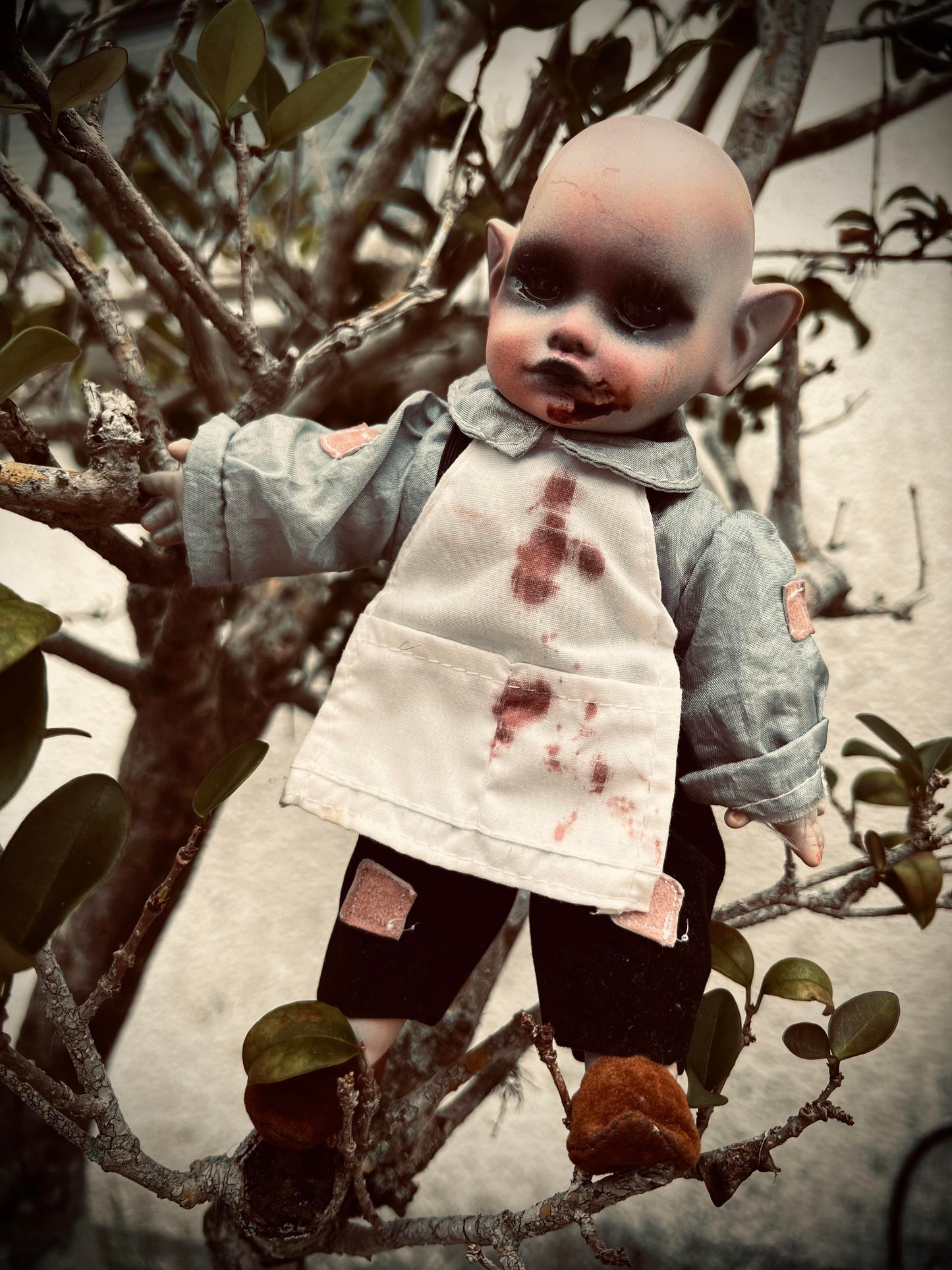 Meet Hector 8" Vintage Baby Porcelain Elf Haunted Spirt Infected Zombie Doll Scary Poltergeist Halloween Spooky Hand Painted Gift Idea