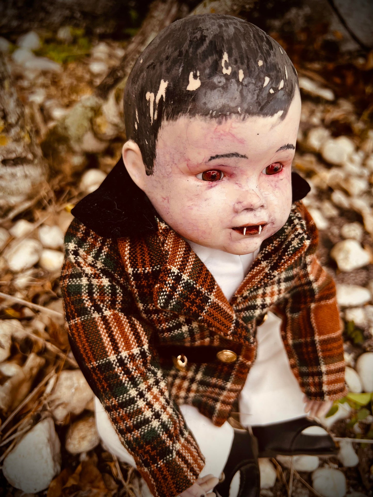 Meet Boris 10" Vintage Porcelain Haunted Spirt Infected Vampire Undead Infant Dracula Doll Scary Halloween Spooky Hand Painted Poltergeist