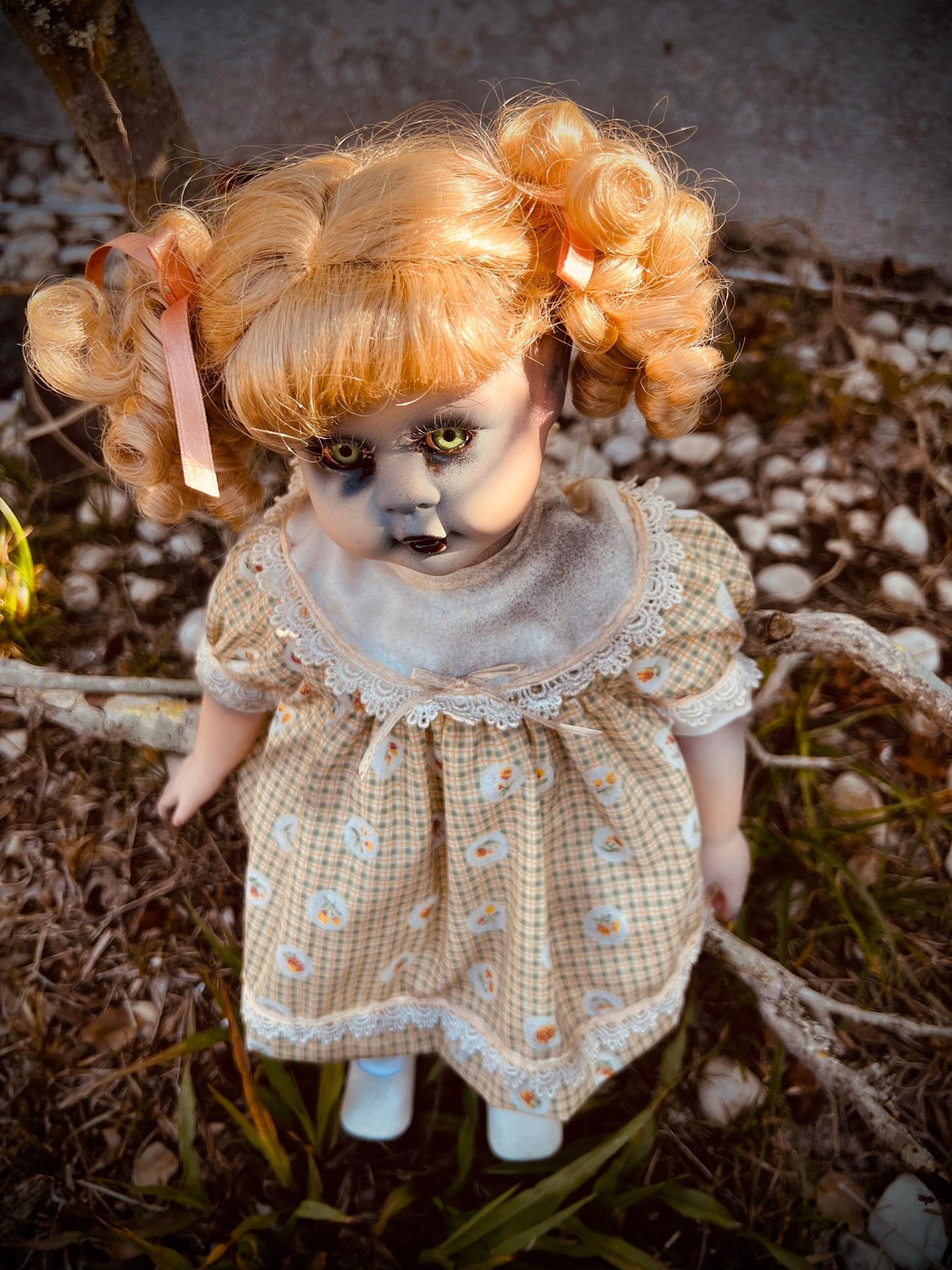 Meet Cindy 16" Baby Blonde Porcelain Haunted Spirt Infected Zombie Doll Scary Poltergeist Halloween Spooky Hand Painted Possessed Creepy