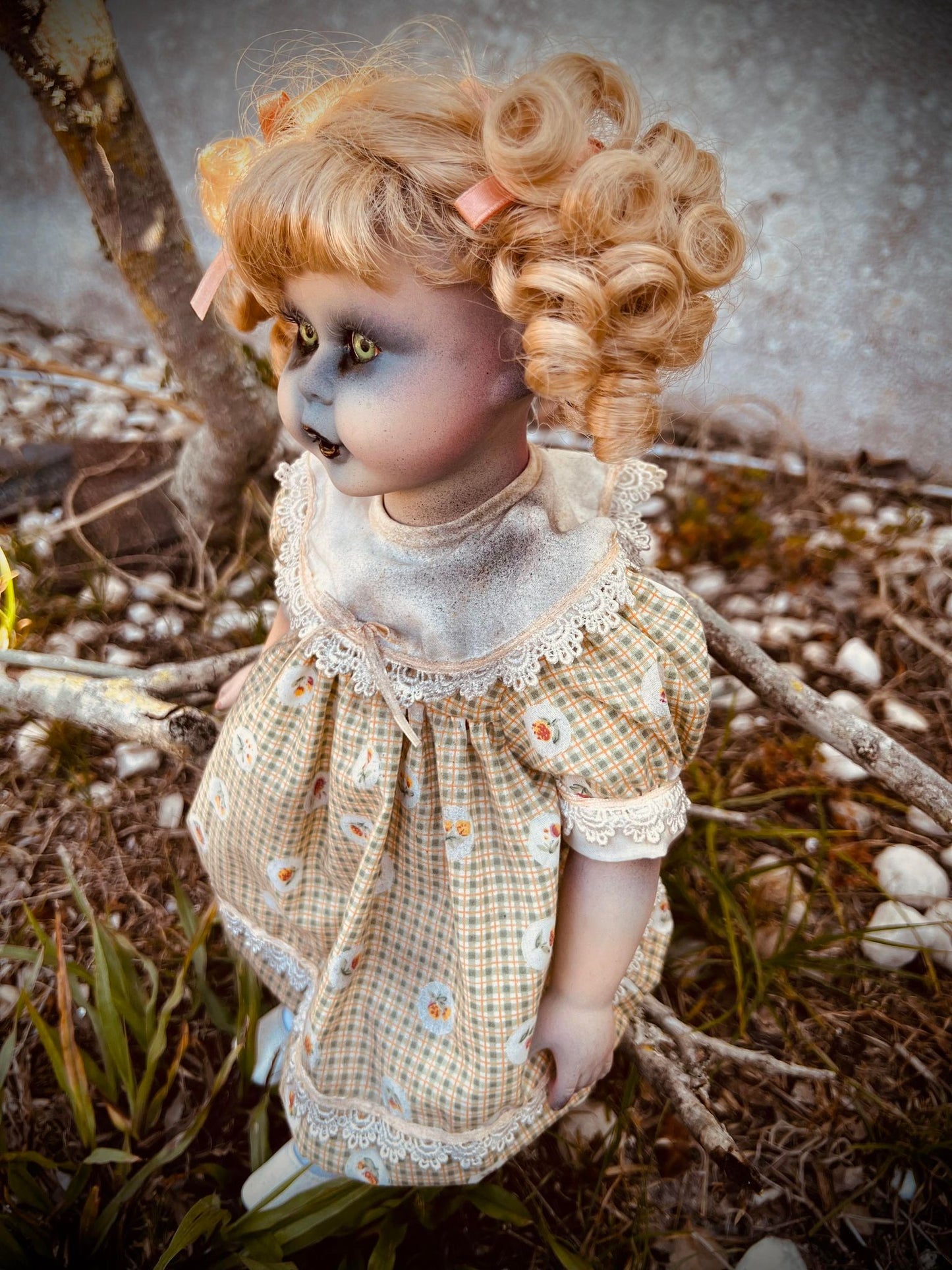 Meet Cindy 16" Baby Blonde Porcelain Haunted Spirt Infected Zombie Doll Scary Poltergeist Halloween Spooky Hand Painted Possessed Creepy