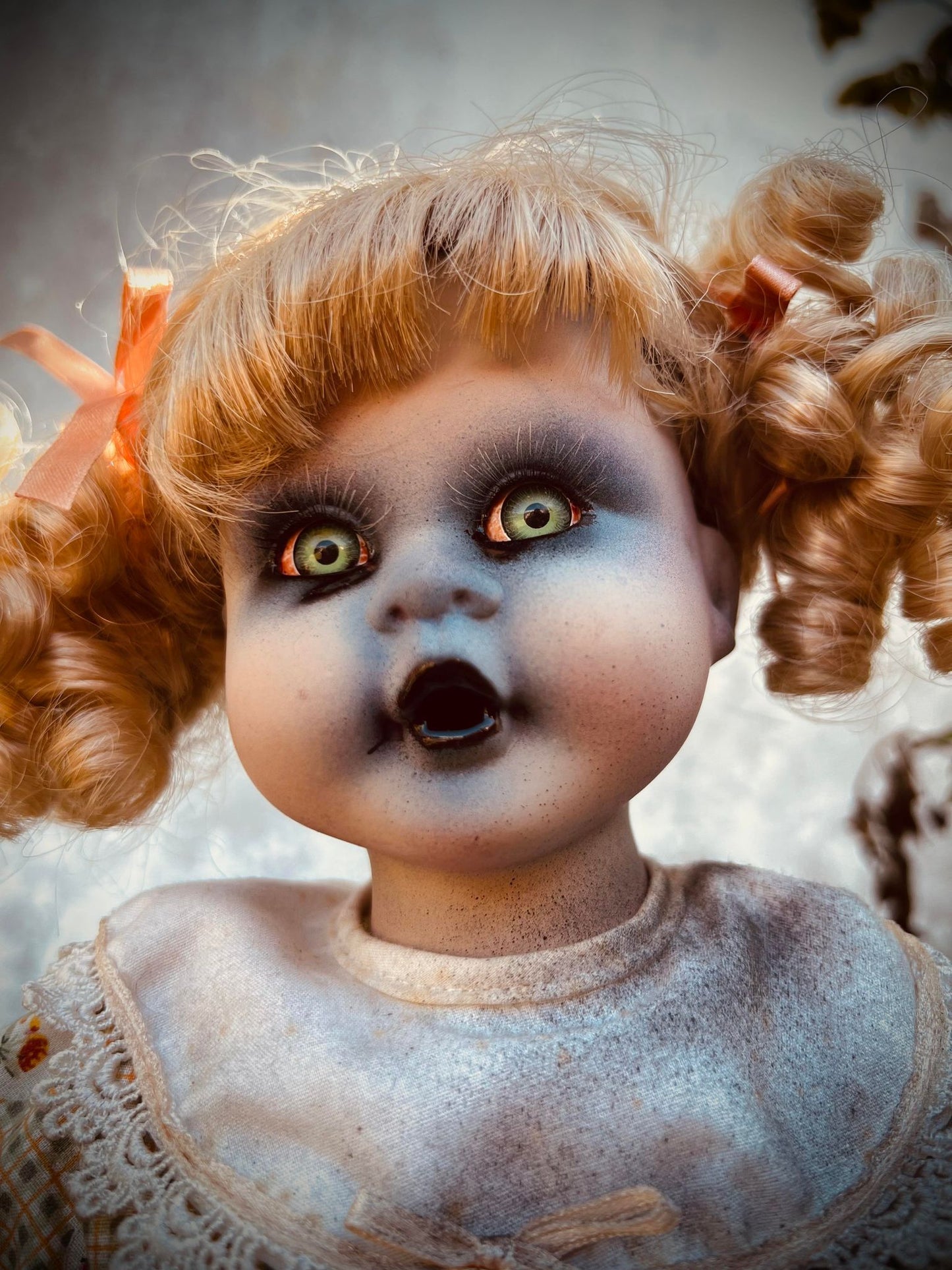 Meet Cindy 16" Baby Blonde Porcelain Haunted Spirt Infected Zombie Doll Scary Poltergeist Halloween Spooky Hand Painted Possessed Creepy