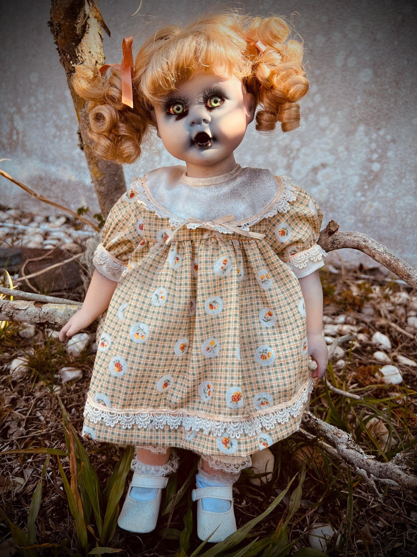 Meet Cindy 16" Baby Blonde Porcelain Haunted Spirt Infected Zombie Doll Scary Poltergeist Halloween Spooky Hand Painted Possessed Creepy