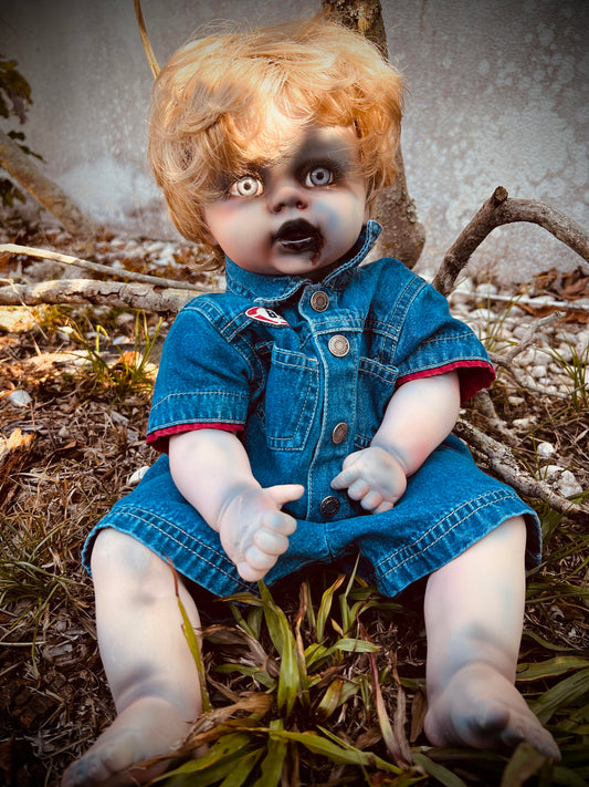 Meet Liam 22" Vintage Baby Porcelain Creepy Blue Eyed Haunted Spirit Infected Zombie Doll Scary Poltergeist Halloween Spooky Hand Painted