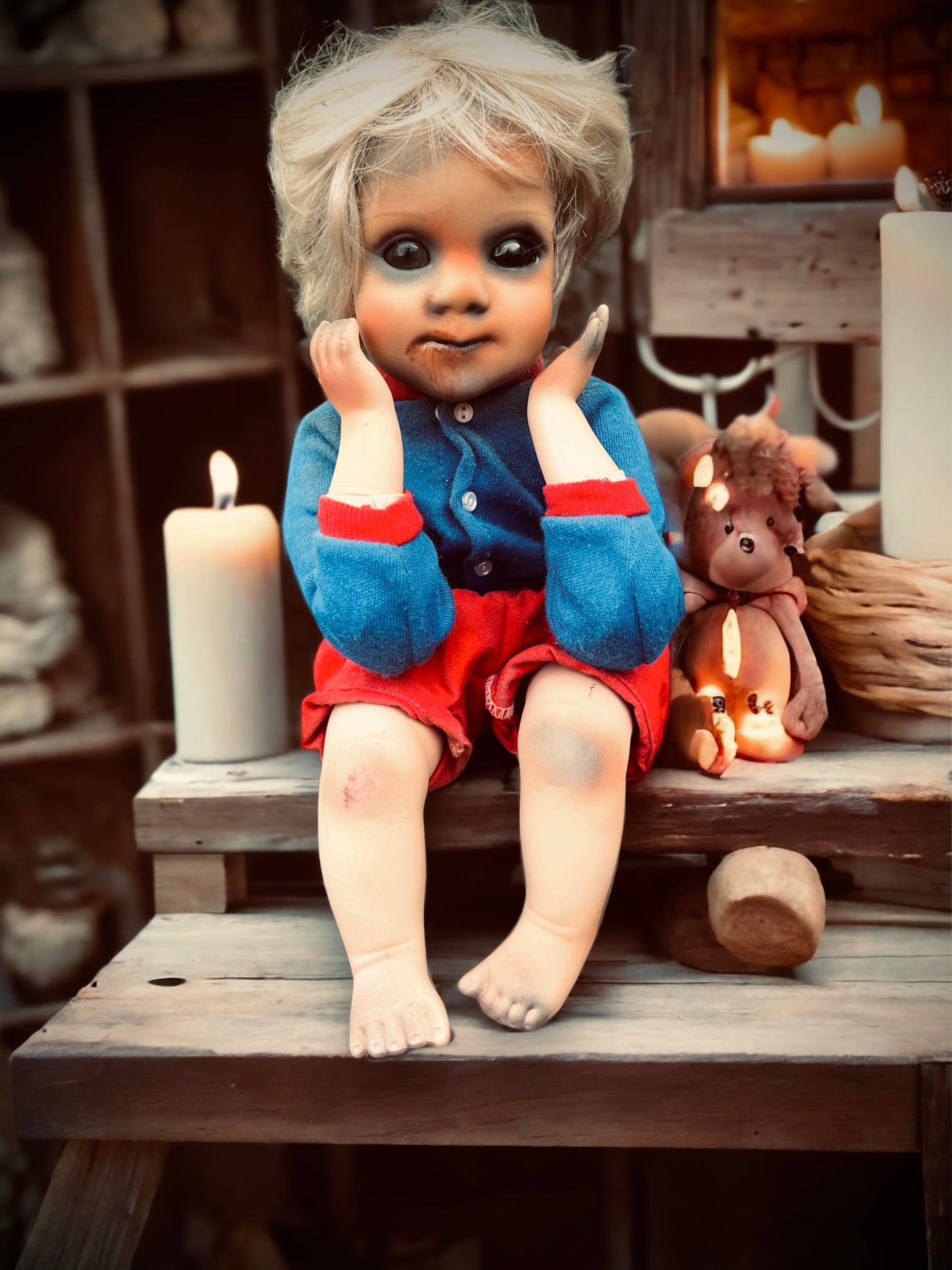 Meet Chris 10" Sitting Doll Porcelain Witchy Creepy Haunted Spirit Infected Scary Spooky Zombie Possessed Gift Idea Gothic Positive Energy