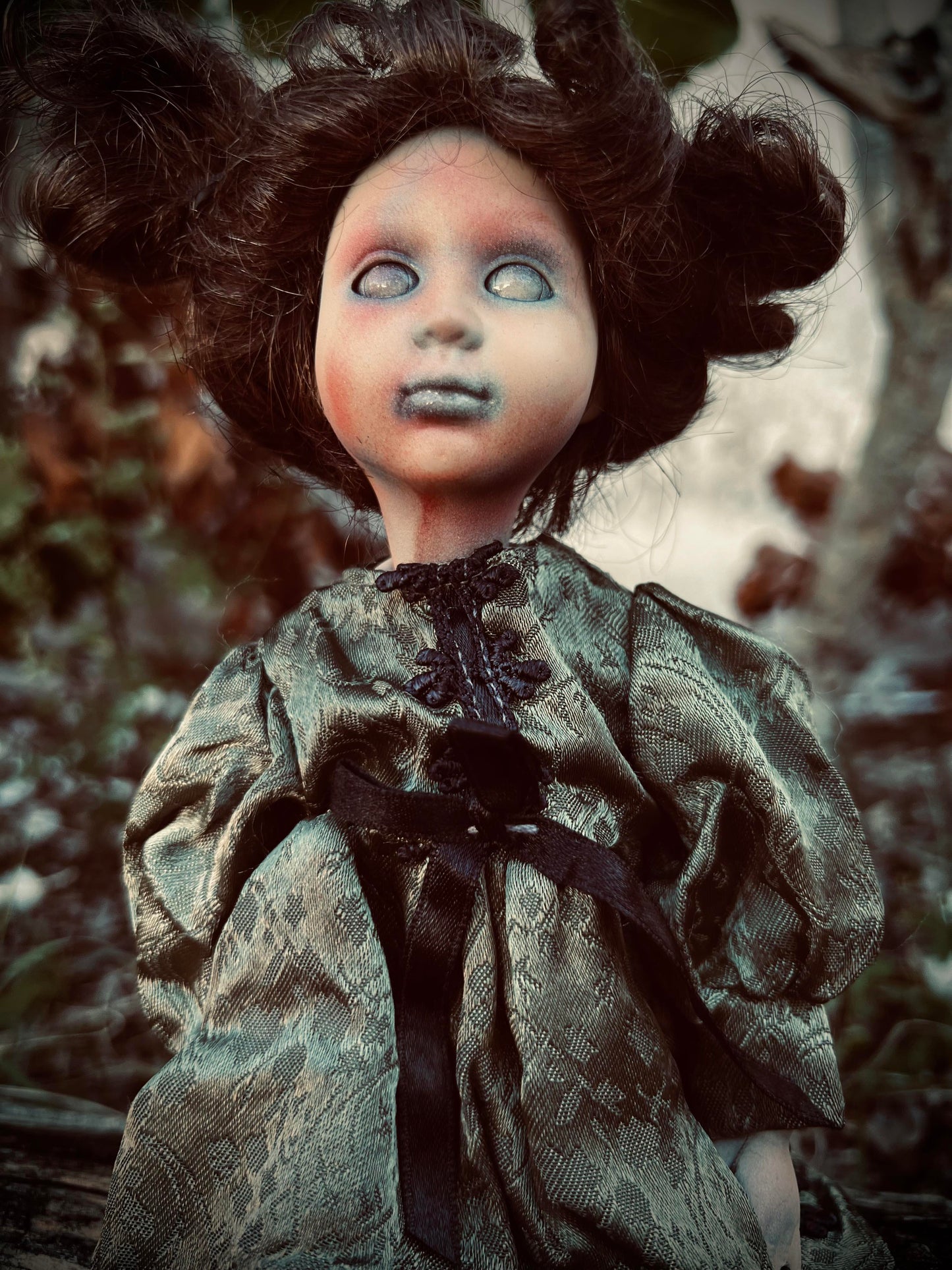 Meet Nelly 7" Mini Doll Porcelain Creepy Haunted Doll Zombie Infected Scary Poltergeist Spooky Possessed Jokester Gothic Positive Energy