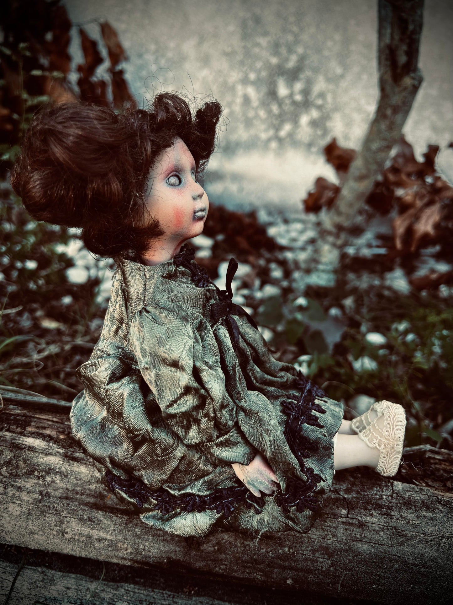 Meet Nelly 7" Mini Doll Porcelain Creepy Haunted Doll Zombie Infected Scary Poltergeist Spooky Possessed Jokester Gothic Positive Energy