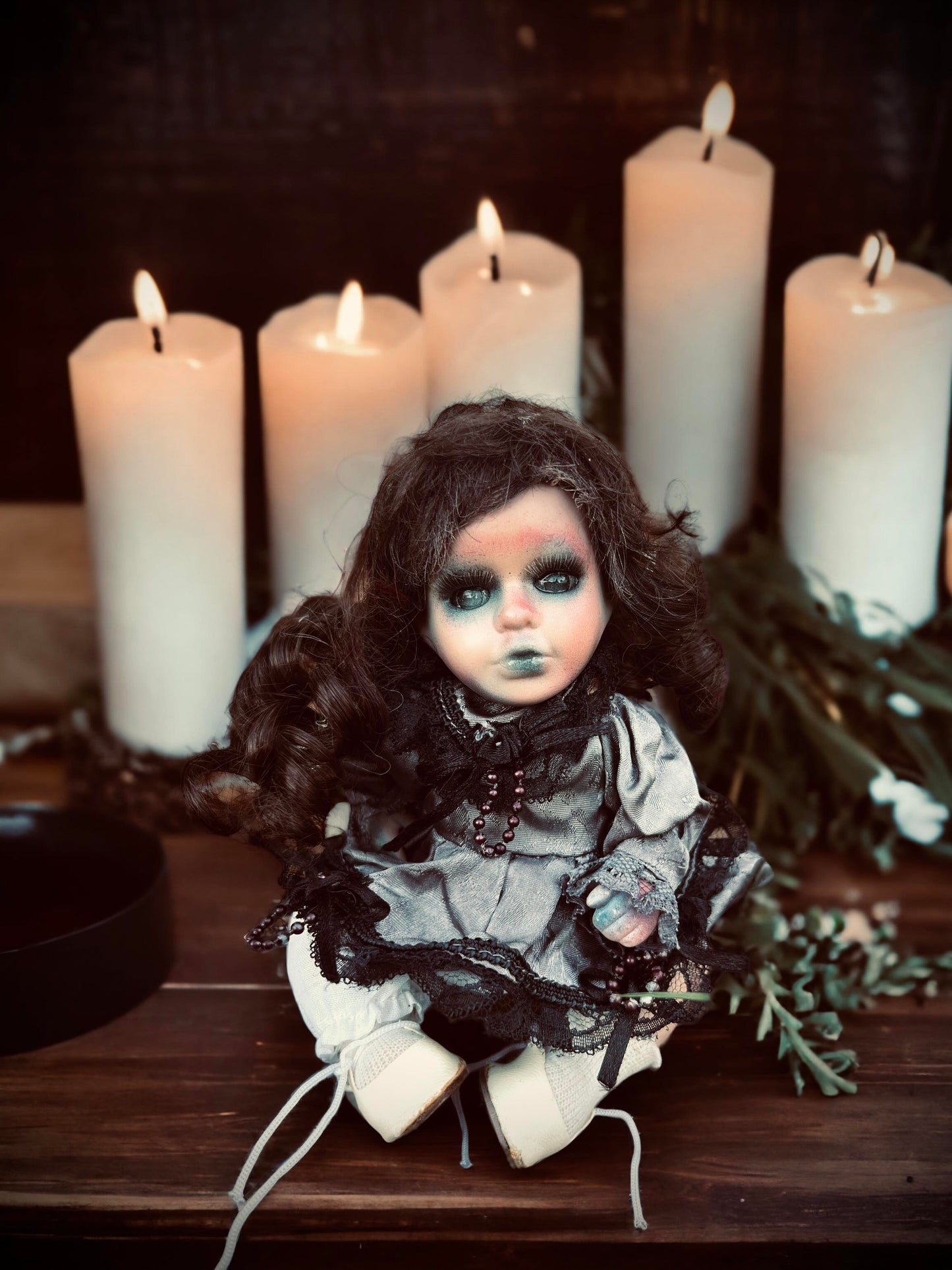 Meet Blanche 9" Mini Doll Porcelain Witchy Creepy Haunted Spirit Infected Scary Spooky Zombie Possessed Fall Gothic Positive Energy