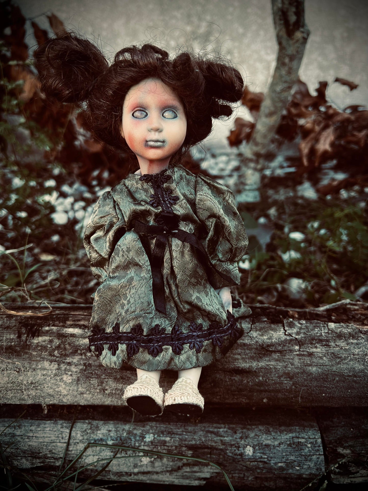 Meet Nelly 7" Mini Doll Porcelain Creepy Haunted Doll Zombie Infected Scary Poltergeist Spooky Possessed Jokester Gothic Positive Energy