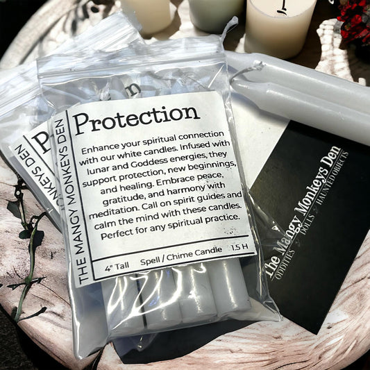 4 PK Protection White Candles 4" Chime Candles, Witch, Ritual Candle, Small Bulk Candles, Witchcraft Oddity Occult Magick