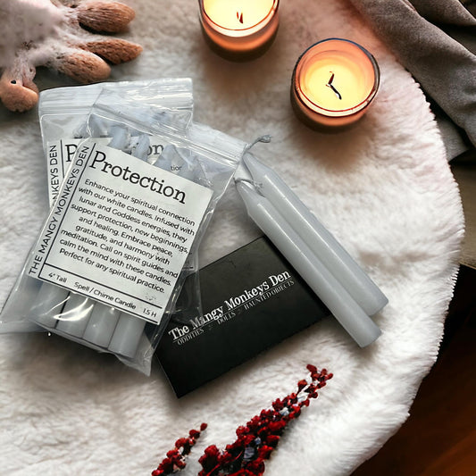 4 PK Protection White Candles 4" Chime Candles, Witch, Ritual Candle, Small Bulk Candles, Witchcraft Oddity Occult Magick