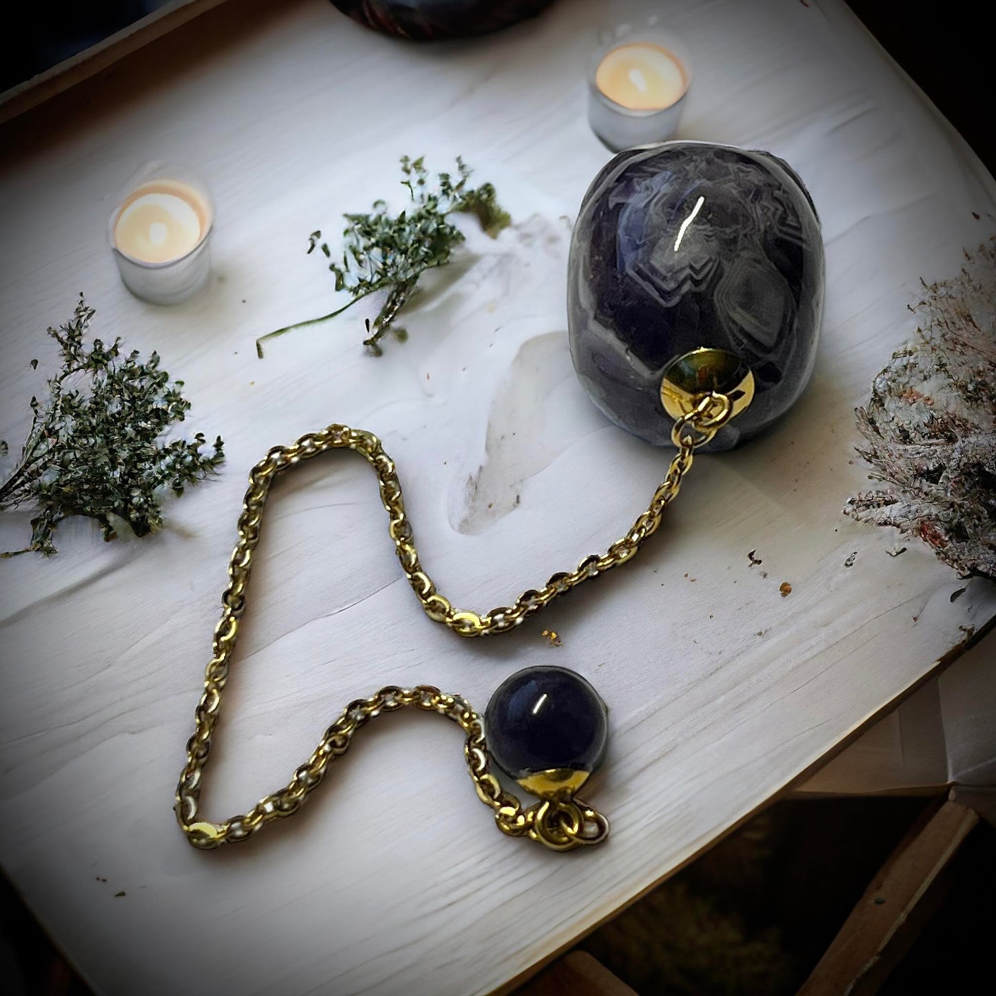Gemstone Pendulum Skull Amethyst Curiosity, Oddity, Spells, Unique Gift Idea, Witchcraft, Rituals, Spirit Boards, Quartz