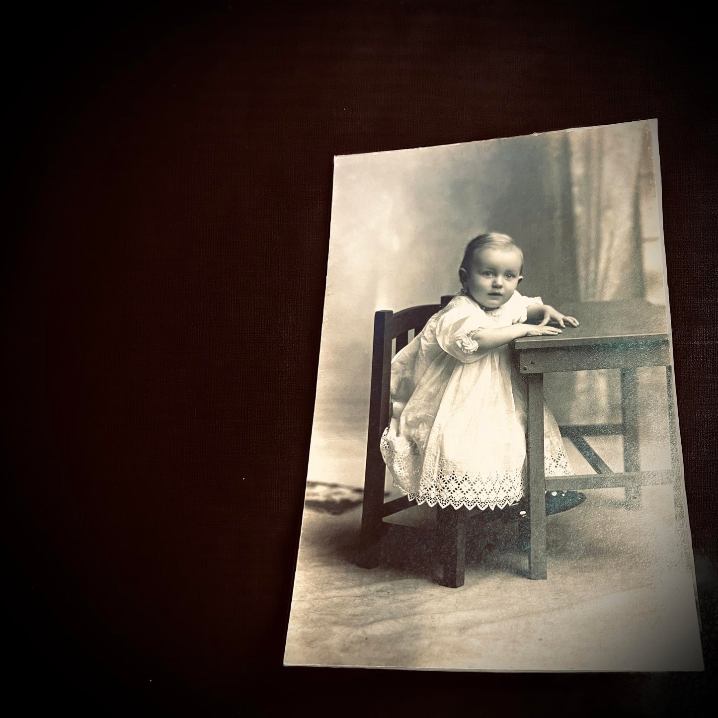 Original 6x4 Portrait of Little Girl Sitting At Table 1900's Vintage Antique Unique Gift Idea Rare Find Oddity