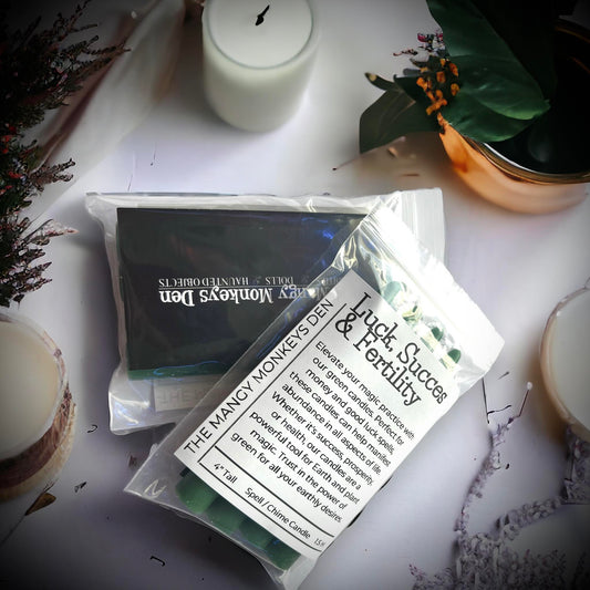 4 PK Luck, Success Fertility Green Spell Candles 4" Chime Candles, Witch, Ritual Candle, Small Bulk Candles, Witchcraft Oddity Occult Gift