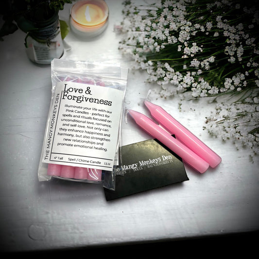 4 PK Love & Forgiveness Pink Candles 4" Chime Candles, Witch, Ritual Candle, Small Bulk Candles, Witchcraft Oddity Occult Magick