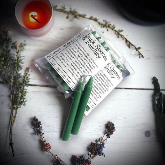4 PK Luck, Success Fertility Green Spell Candles 4" Chime Candles, Witch, Ritual Candle, Small Bulk Candles, Witchcraft Oddity Occult Gift