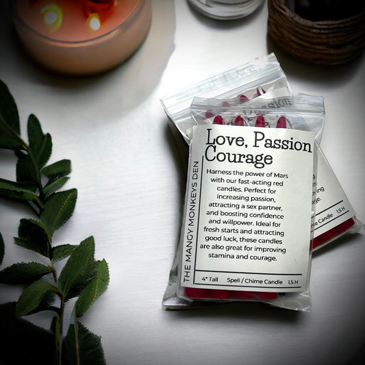 4 PK Love Passion Courage Red Spell Candles 4" Chime Candles, Witch, Ritual Candle, Small Bulk Candles, Witchcraft Oddity Occult Gift