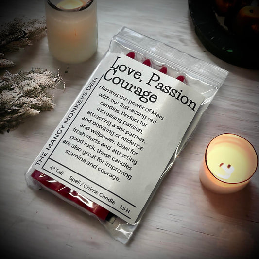 4 PK Love Passion Courage Red Spell Candles 4" Chime Candles, Witch, Ritual Candle, Small Bulk Candles, Witchcraft Oddity Occult Gift