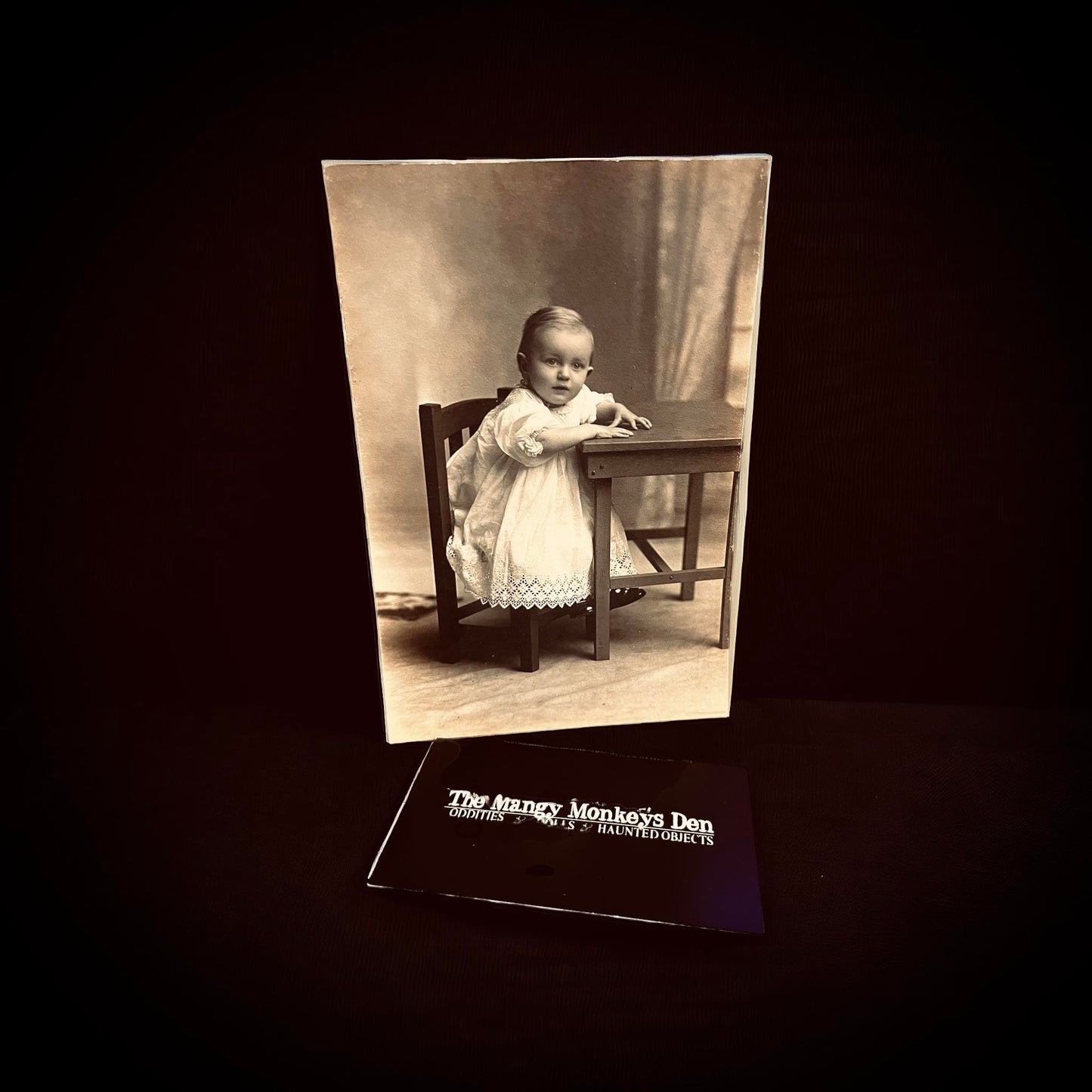 Original 6x4 Portrait of Little Girl Sitting At Table 1900's Vintage Antique Unique Gift Idea Rare Find Oddity