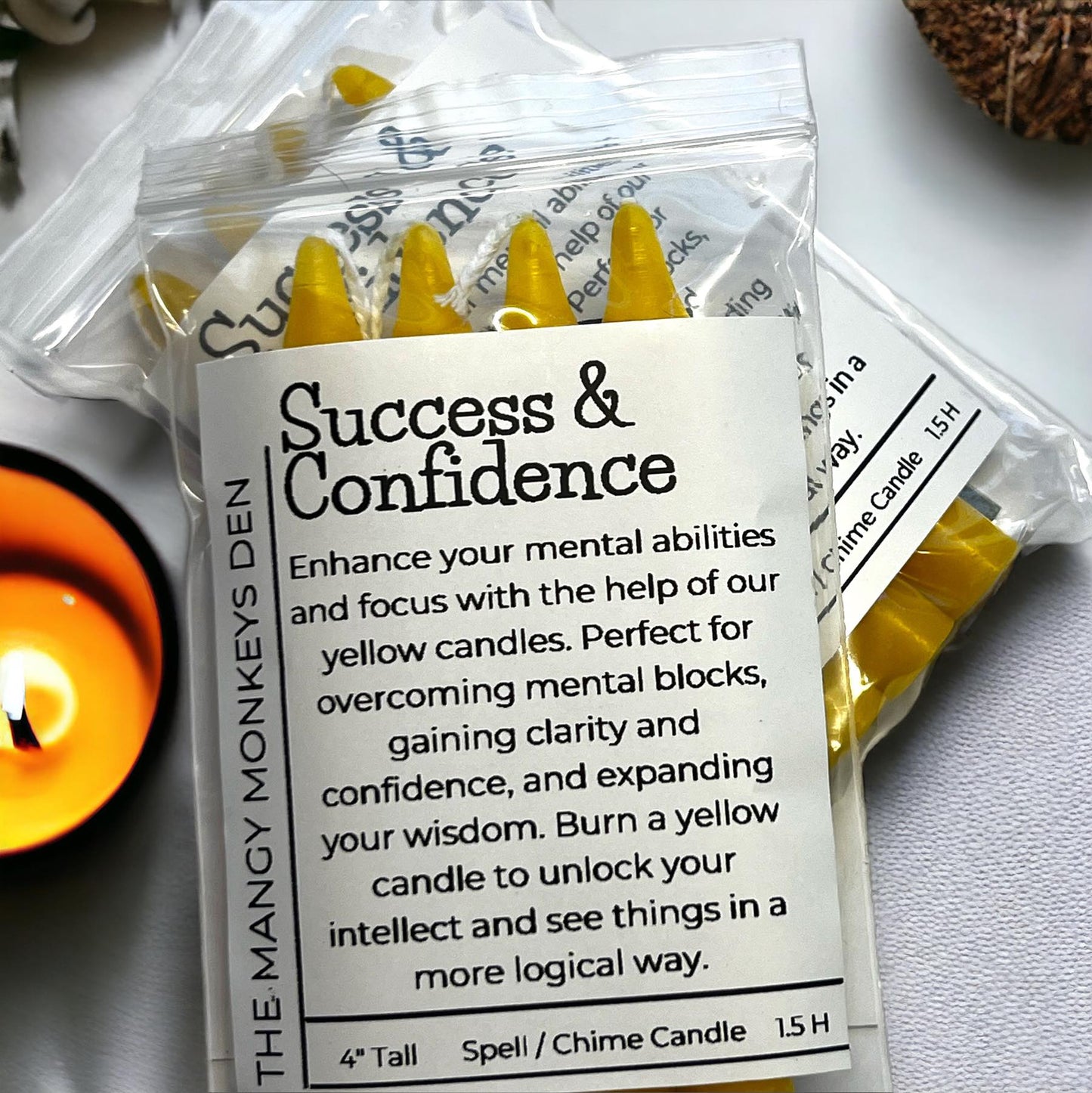 4 PK Success & Confidence Yellow Power Spell Candles 4" Chime Candles Witch Ritual Candle, Small Bulk Candles, Witchcraft Oddity Occult Gift