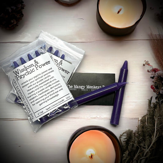 4 PK Wisdom & Psychic Purple Power Spell Candles 4" Chime Candles, Witch, Ritual Candle, Small Bulk Candles, Witchcraft Oddity Occult Gift
