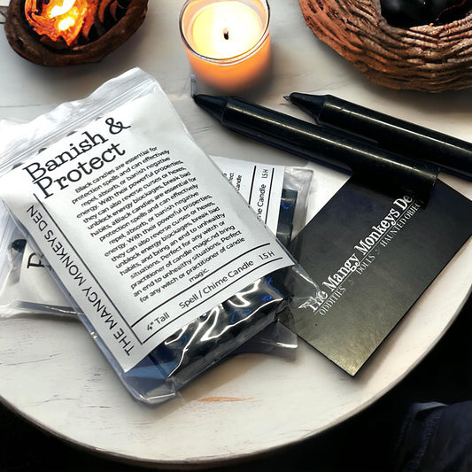 4 PK Banish & Protect Black Candles 4" Chime Candles, Witch, Ritual Candle, Small Bulk Candles, Witchcraft Oddity Occult Magick