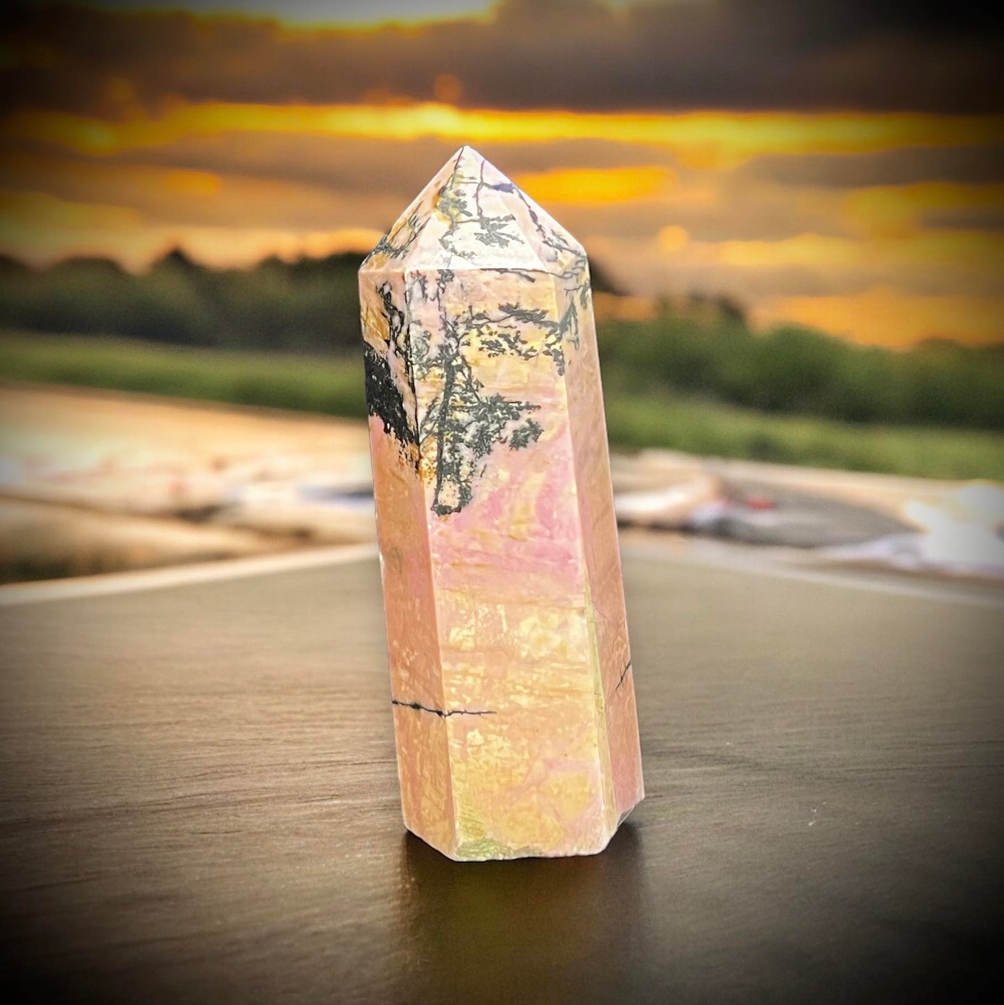 Rhodonite Obelisk Tower Crystal Point Oddity, Witchcraft, Rituals, Energy Meditation spiritual, meditation, metaphysical Love Compassion