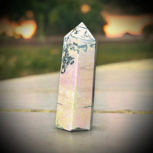 Rhodonite Obelisk Tower Crystal Point Oddity, Witchcraft, Rituals, Energy Meditation spiritual, meditation, metaphysical Love Compassion