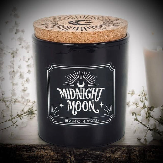 Midnight Moon Bergamot & Neroli Gothic Candle Paraffin Wax Cork Stopper Witch Oddity Halloween Altar Occult Gift Idea Glass Jar Wick Candle