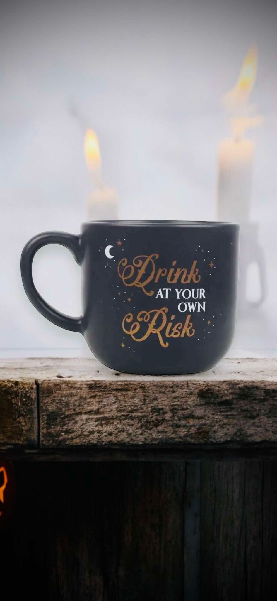 Drink At Your Own Risk 12oz Oversized Teacup Shaped Coffee Mug Ceramic Oddities Gift Idea Halloween Fall Occult Spooky Mystic Paranormal