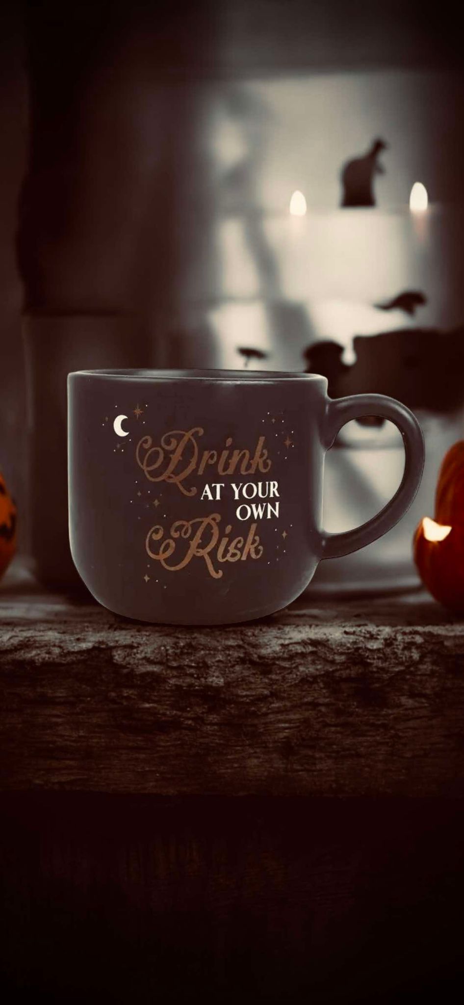 Drink At Your Own Risk 12oz Oversized Teacup Shaped Coffee Mug Ceramic Oddities Gift Idea Halloween Fall Occult Spooky Mystic Paranormal