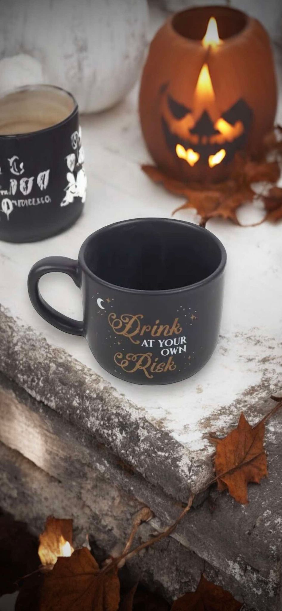 Drink At Your Own Risk 12oz Oversized Teacup Shaped Coffee Mug Ceramic Oddities Gift Idea Halloween Fall Occult Spooky Mystic Paranormal